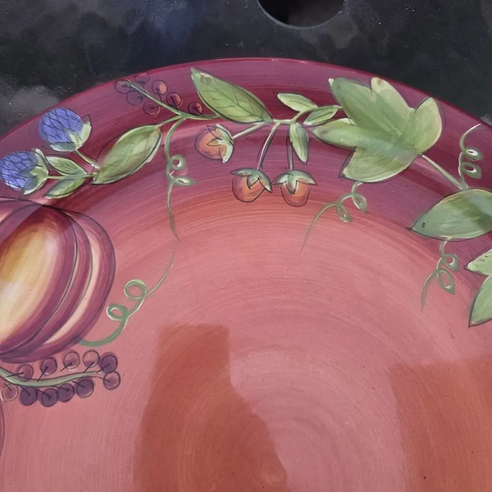 ​Gates Ware Laurie Gates Ceramic Round Platter 15 Inch Pumpkin Vine Red Orange​